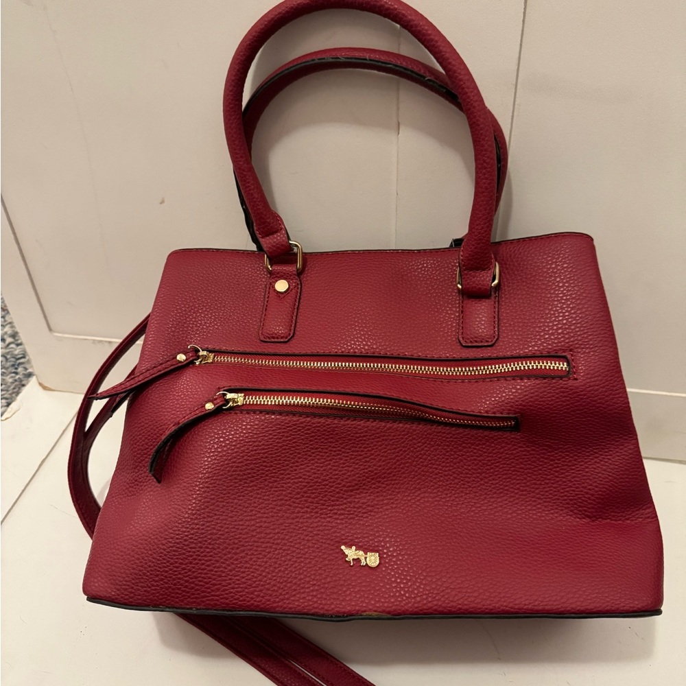 Elegant Red Tote Bag with Gold Details